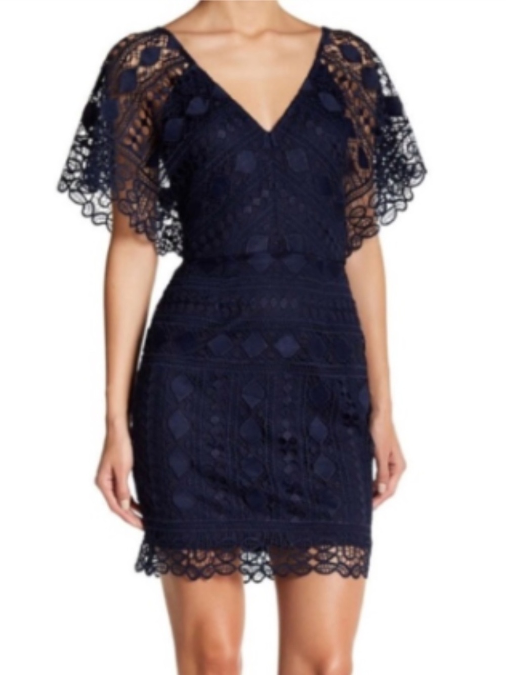 Soieblu Navy Blue Lace Embroidered Wedding Guest Romantic Feminine Dress Size L